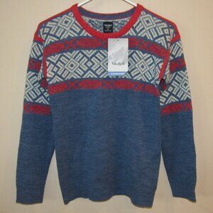 NWT Vikafjell Blue Cream Red Nordic Wool Blend Sweater Kids sz 12 Winter Ski